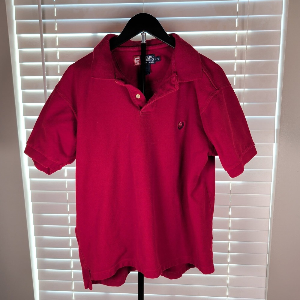 Chaps Ralph Lauren Polo Shirt Mens Large Red Short Sleeve Pique Cotton Excellent